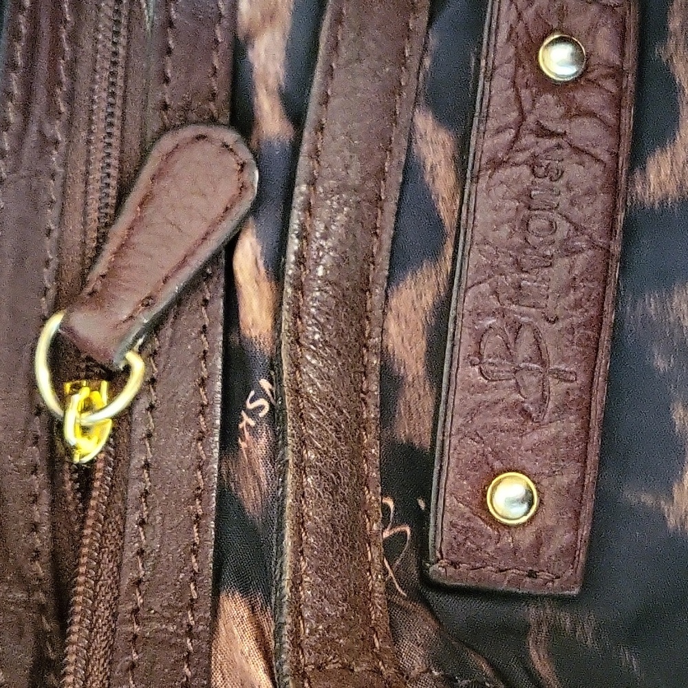 B. Makowsky Brown Mahogany Leather Belted Shoulder Satchel Bag - Picture 10 of 12